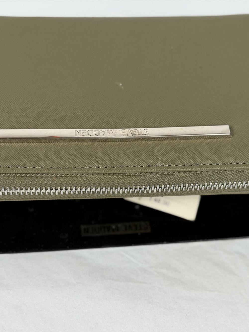 Steve Madden Olive Green Unisex  Zip Wallet with Silver Trim